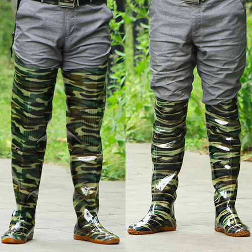 Camouflage thickened integrated sewer pants Bull Fascia Soft Bottom Covered Fishing Pants Ultra High Cylinder Rain Shoes Rain Boots Waterproof Field Boots Inserts of Seedlings Boots