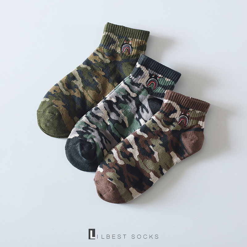 Socks for Men and Women, Autumn Pure Cotton Ankle Socks, Japanese Harajuku Camouflage Trendy Socks, Personalized Little Monster Embroidered Sports Short Socks Socks for Men and Women, Autumn Pure Cotton Ankle Socks, Japanese Harajuku Camouflage Trendy Socks, Personalized Little Monster Embroidered Sports Short Socks