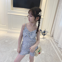 Girls Flower Set 2021 New Fashion Little Girl Shirt Shorts Summer Forest Childrens Sling Two Piece Set