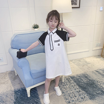 Girls college style dress 2021 new short sleeve children fashion casual blue children navy collar skirt