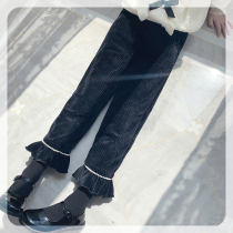 Ran Rans pants plus velvet 2021 new foreign baby winter corduroy thick black childrens winter pants