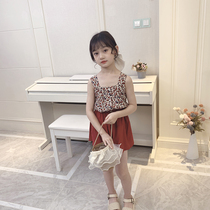 Girl sling set summer new 2021 fashion Korean version of foreign vest shorts children flower two-piece thin