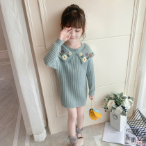 Girls dress 2021 new spring and autumn Korean version of the girl western style knitted lapel wool skirt childrens princess skirt