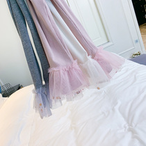 Girls knitted leggings 2021 spring and Autumn thin stretch slim solid color Lace All-match childrens pants