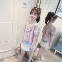 Girls T-shirt fashionable foreign style Korean version of tide clothes 2021 new little girl floral coat childrens summer short sleeves