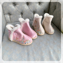 The girl cotton shoes winter 2021 New Chinese style warm plus velvet shoes winter New year children Hanfu shoes