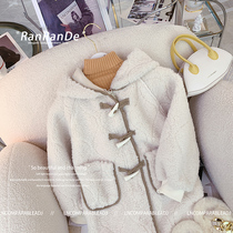 Girls woolen coat new 2021 hot style foreign style double-sided cashmere lambswool childrens woolen coat womens winter