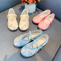 Girls  costume shoes Autumn new large childrens soft-soled princess shoes baby Hanfu Chinese style childrens embroidered shoes