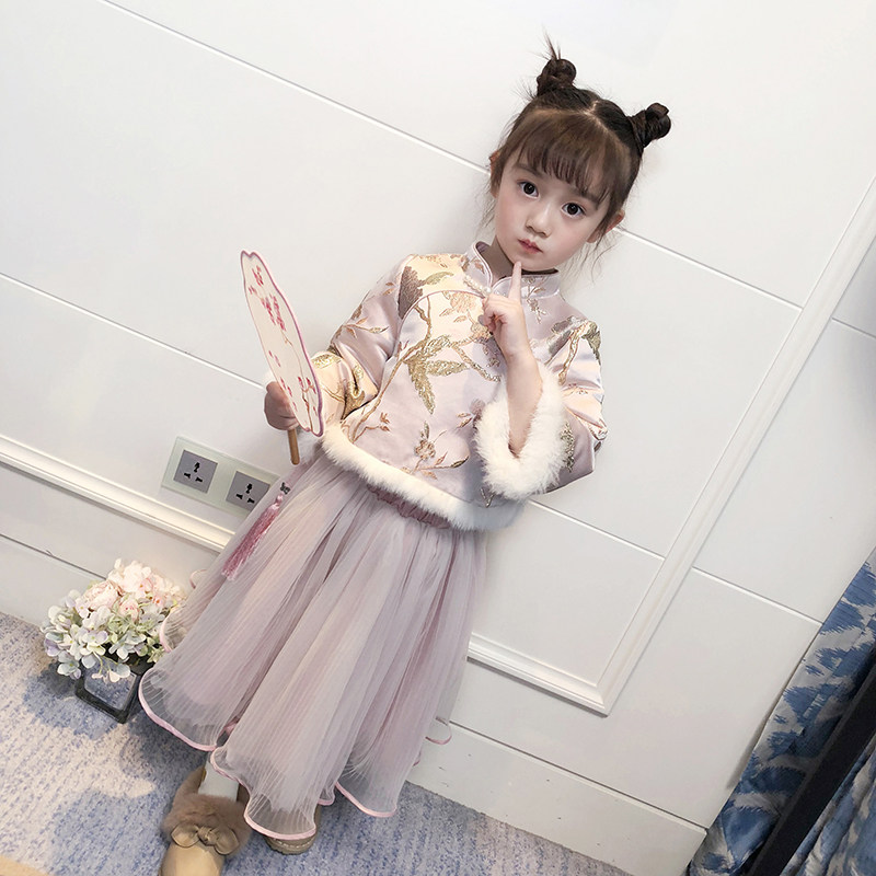 Children's clothing Hanfu girl dress 2021 new two-piece Chinese style baby thick winter dress children's New Year dress