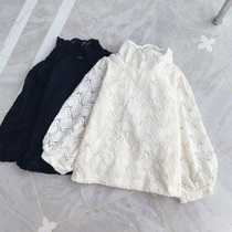 Girl T-shirt 2021 new autumn Korean version of long sleeve Foreign Air wooden ear lace top childrens base shirt