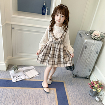 Girls dress 2021 Korean foreign style spring and autumn dress Little girl long sleeve skirt Plaid Foreign style childrens princess dress