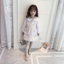 Girls small fragrance dress 2021 new Korean version of the net red bubble sleeve doll collar skirt childrens princess skirt autumn