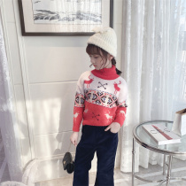 Girl sweater late autumn 2021 New Christmas mohair high collar sweater childrens autumn winter sweater