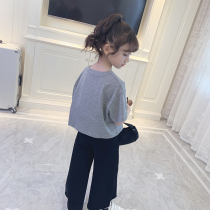 Girls cool set summer 2021 new fashion short sleeve high waist wide leg pants temperament children Foreign style two-piece set
