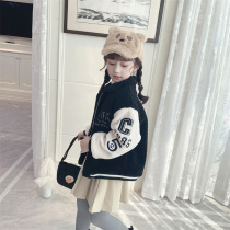 Ran Rans childrens coat autumn and winter 2021 New Sports color plush baseball suit thick girl winter clothes