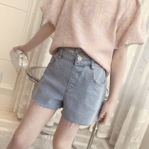 Girls denim shorts Net red summer clothes 2021 new fashion foreign style high waist girl pants thin childrens five-point pants