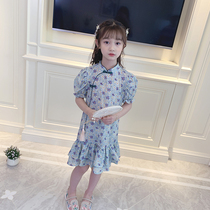 Girls summer cheongsam dress 2021 new fashion Chinese style improved foreign style childrens costume skirt floral