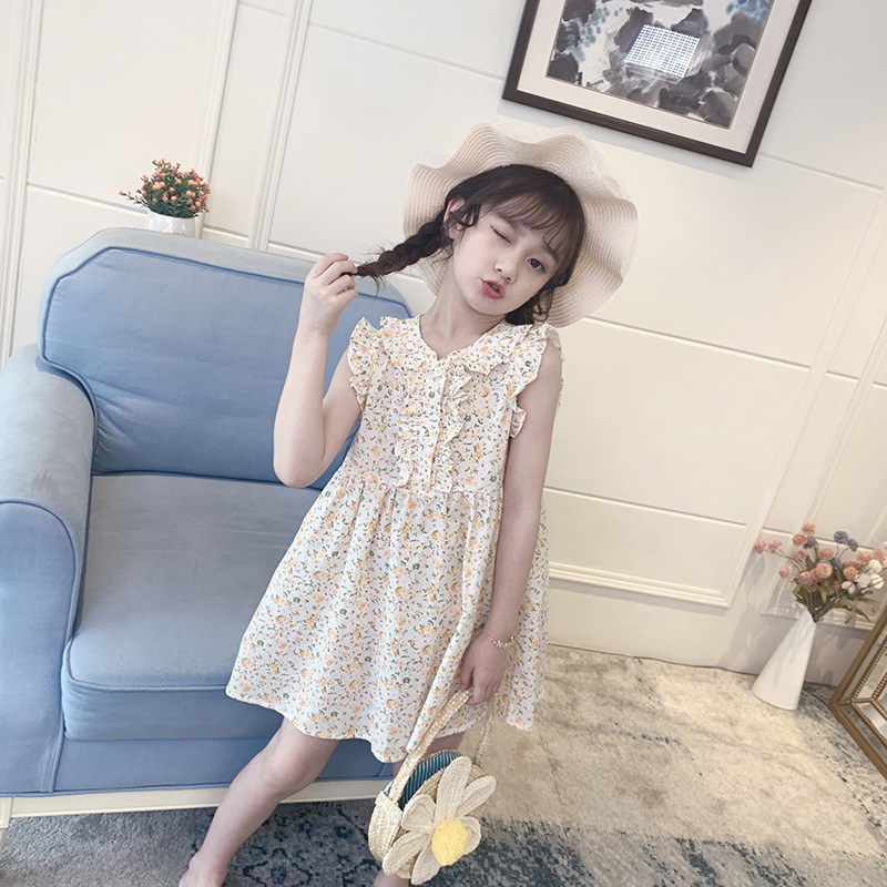 Girl Mori dress summer 2021 new little girl skirt floral children summer dress thin net red hipster