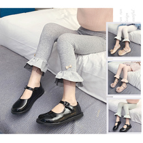Girl leggings Spring and Autumn 2021 New style little girl elastic pants lotus leaf lace white childrens pants