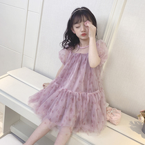 Girls summer purple 2021 new fashion foreign style little girl bubble sleeve skirt children princess dress