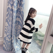 Girls sweater spring and autumn foreign style 2021 New Net Red fashion loose stripe top long childrens sweater