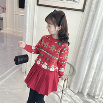 Ran Rans girl sweater 2021 new childrens Christmas little girl Red ins winter knitwear tide