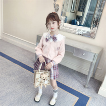 Girls jk set 2021 New College wind Net Red Sun top plaid pleated skirt children autumn three sets