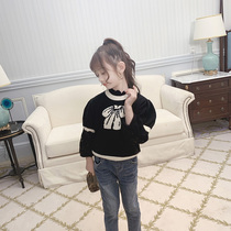 The girl sweater spring and autumn 2021 new fashion Korean version of Little Girl shirt bubble sleeve childrens sweater