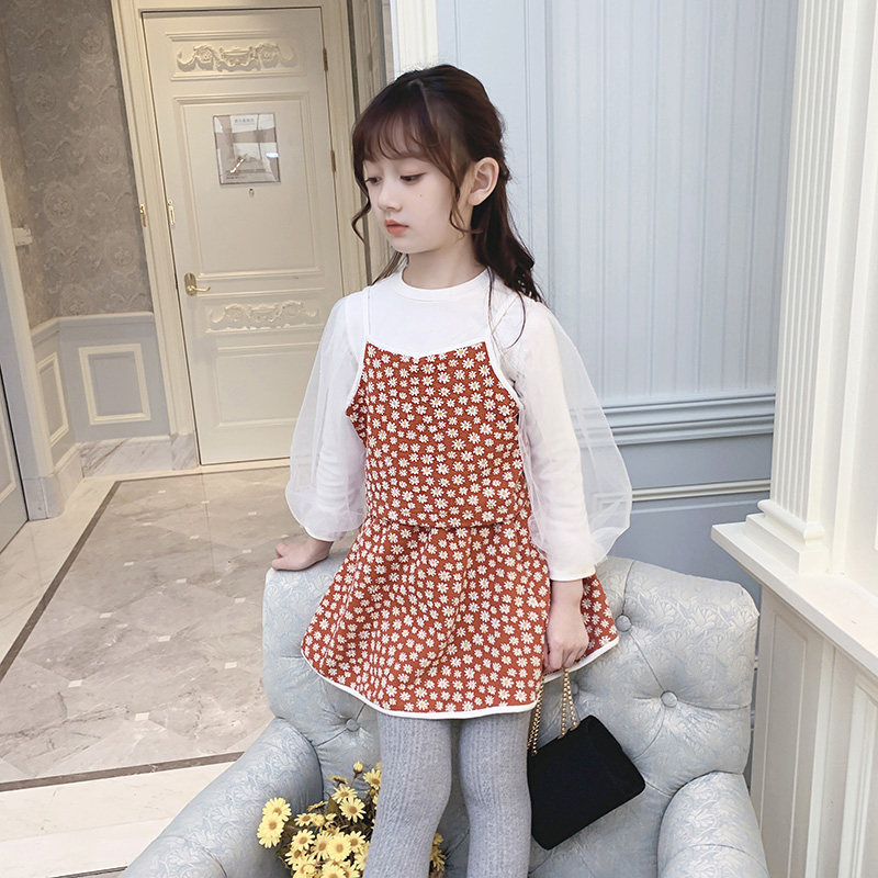 Ranran's Girl Net Red Set Korean Edition 2022 New Foreign Kids Fashion Children's Floral Suspender Three-Piece Set