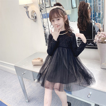 Girl black dress spring and autumn 2021 New Girl base skirt foreign color Net gauze fashion princess childrens dress