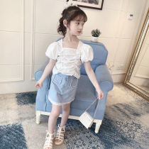 Girls summer dress foreign style two-piece set 2021 new children fashionable short sleeve skirt children Net red suit personality
