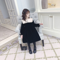Ran Ran dress girl 2021 Winter new style velvet dress autumn and winter black plus velvet children princess dress