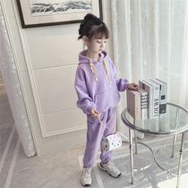 The girls sweater autumn and winter 2021 new long sleeve Korean version of thin velvet one purple hooded childrens coat tide