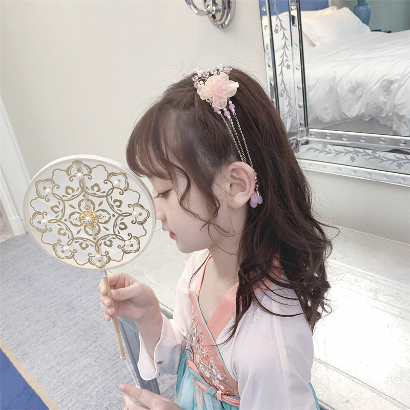 Girl headdress Chinese style 2021 new little girl flower hair accessories princess pink Hanfu accessories baby hair card