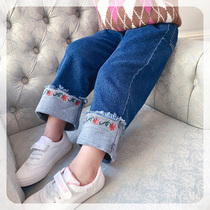 The girl jeans 2021 autumn and winter New Korean version of the female baby pants winter children wide leg pants