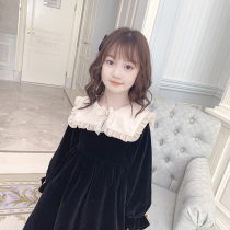 Ran Ran dress girl spring and autumn 2021 New style Velvet girl spring black children princess dress