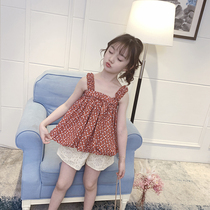 Girls T-shirt summer 2021 New Fashion little girl red floral vintage top children sling doll shirt