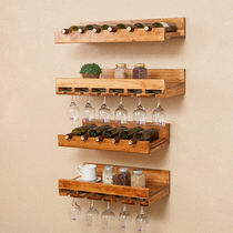  Solid wood wine rack Wall-mounted wall living room goblet rack creative shelf European-style simple dining room log wood