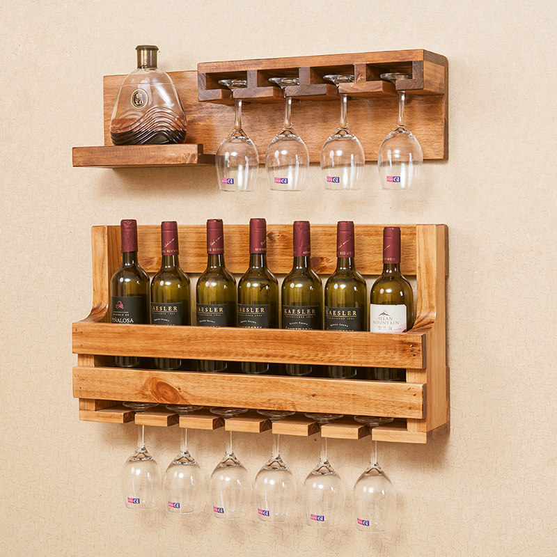 Hanging solid wood wine rack wall hanging wall living room creative goblet rack restaurant decoration log simple modern decoration
