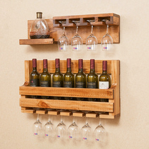  Hanging solid wood wine rack Wall-mounted wall living room creative goblet rack Dining room decoration log simple modern decoration