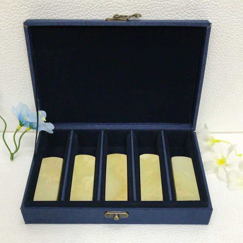 Qingtian seal door Qing 2 5 * 2 5 * 8cm Su-seal 5 boxes of boxed frozen land and calligraphy and calligraphy gold stone seal engraving stone quality