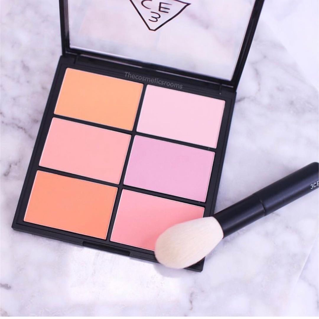 Hàn Quốc 3CE 10 Anniversary Limited Edition Six Color Blush Môi Cheek Pan 6 Màu Apricot Orange Pink Peach Highlight Sửa mũi - Blush / Cochineal má hồng sunnies face