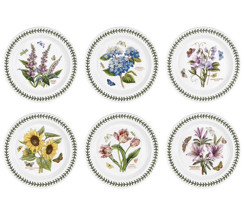 British Imported Portmeirion Fine Porcelain Dinner Plate Set of 6, Various Styles with Floral Patterns