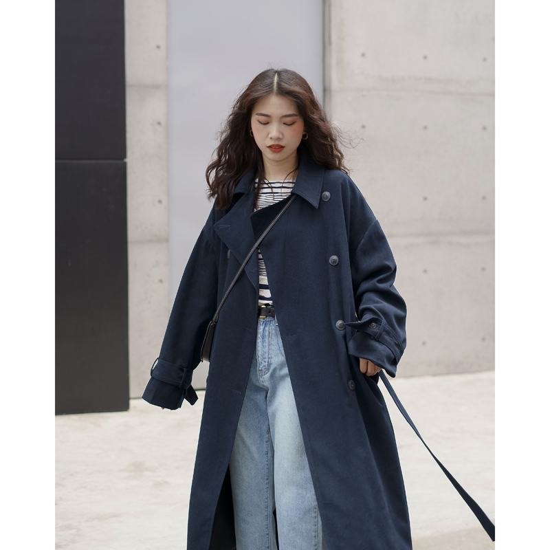Ouyang Xi medium and long windbreaker women's winter new Korean loose over-the-knee coat cardigan lapel temperament jacket