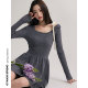 Ouyang Xi <Elegant Curve> Retro Solid Color U-neck High Waist Long Skirt Women's Spring Commuting Versatile A-Line Dress