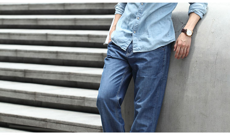 Mùa hè quần áo nam siêu mỏng cộng với phân bón XL quần jeans rộng quần nam màu sáng nhạt Quần dài nam giản dị - Quần jean quần nam