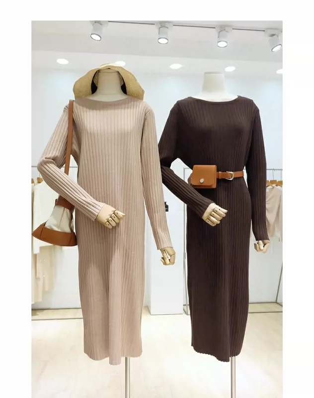 Váy đan nữ mùa thu 2018 phiên bản Hàn Quốc của bộ váy dài mới sang trọng khoe lỗ khoét chân váy len mùa đông