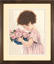 DIM 35031 little girl holding flowers cross stitch diagram redraw source file XSD