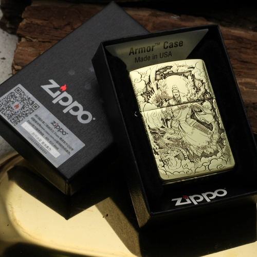 Подлинный Zippo более легкий чистый медный шлем, пятипользованная резное Wucai Shenguan Gong Gong Версия подлинных мужских ветропроницаемых
