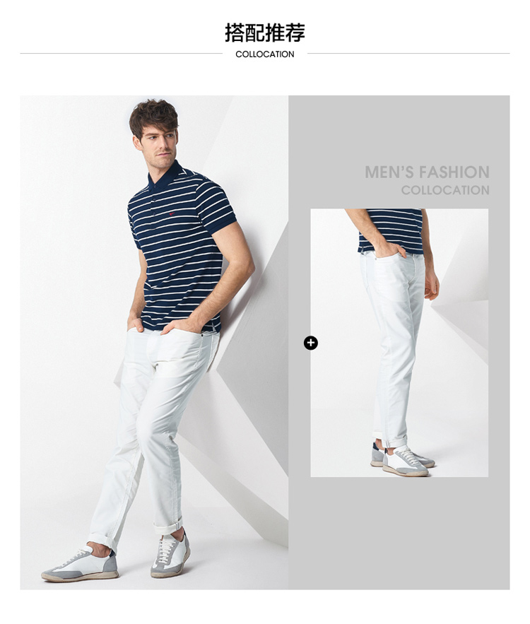 Bảy con sói ve áo ngắn tay áo mùa hè thanh niên nam xu hướng thời trang cotton sọc ngắn tay áo Polo quần áo nam - Áo phông dài áo thun thể thao nam